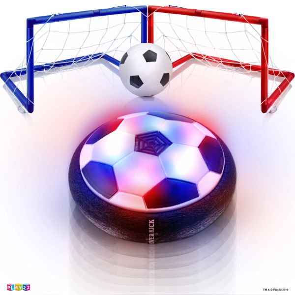 Rechargeable Air Power Soccer with 2 Goals Hovering Soccer Ball with LED Lights Foam Bumper and an Inflatable Soccer Indoor Outdoor Game Toys for Boys Girls Toddlers Blue NEWYANG Hover Soccer Ball Set 