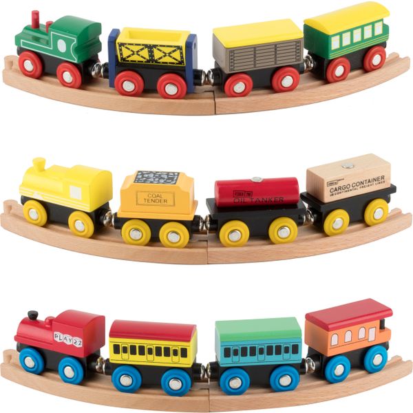 12 Pcs Engines Cars Pidoko Kids Wooden Train Set Compatible with Thomas Train Set Tracks and Major Brands Perfect Toy for Boys and Girls