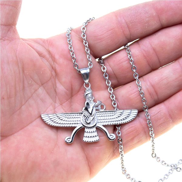 Large Double Sided Silver PT Farvahar Faravahar Necklace Iranian ...