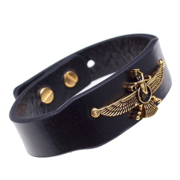 Gold Pt Farvahar Black Iranian Persian Faravahar Bracelet | Handmade ...