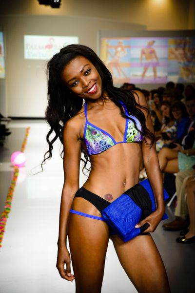 G2040 - Bikini - Peacock Blue Top Panther Black Strappy Bottom