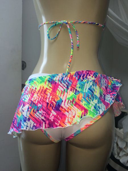 G2014 - Skirt Bikini Bottom - Tropical Print and Satin White