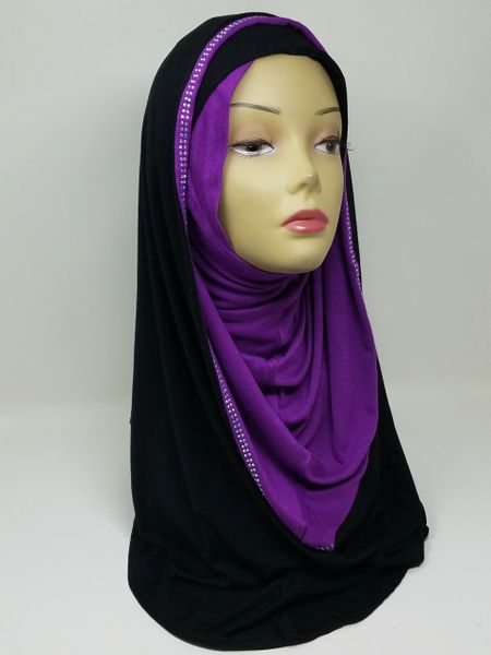 Lot of 4 Long Cotton Jersey Hoodie Hijabs 2 Tone Hoodie Slip on Hijab  Instant 