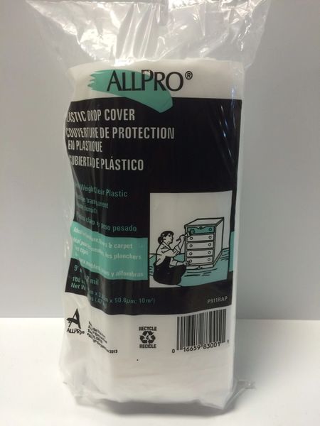 ALLPRO PLASTIC DROP CLOTH COVER 9'X12' 2MIL