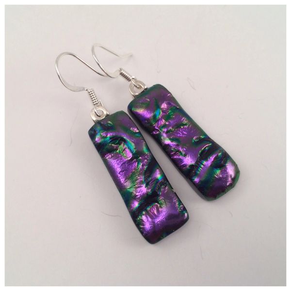 Purple Ripple Dichroic Glass Earrings