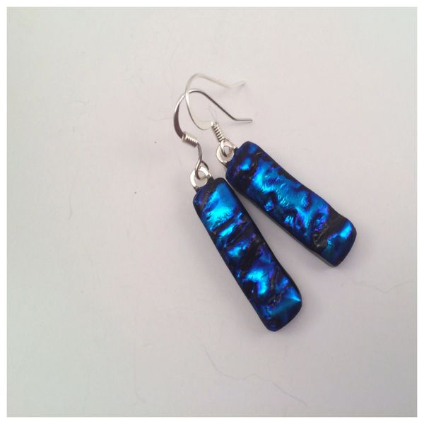 The Deep Blue Textured Dichroic Glass Earrings