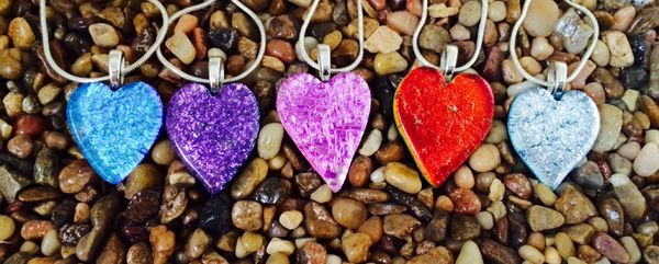 "Sparkle Hearts" Dichroic Glass Heart Pendants