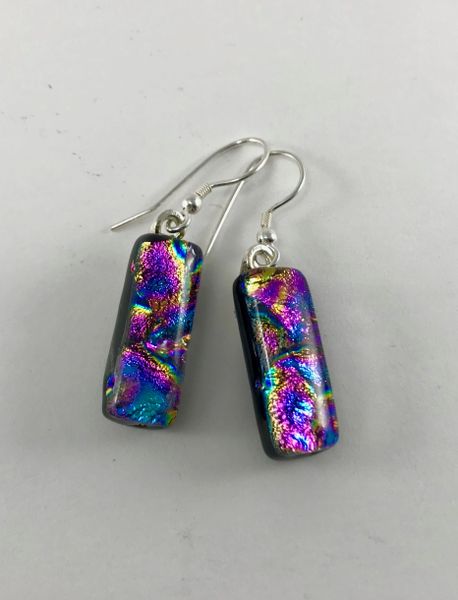 Fushia & Turquoise Dichroic Glass Earrings