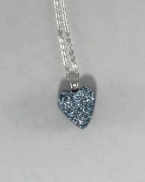 "Itty Bitty" silver Crinkle Dichroic Glass Heart Pendant