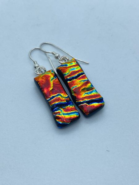 Red Ripple Dichroic Glass Earrings