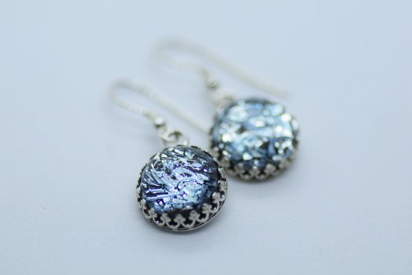 Silver Crackle Dichroic Glass with Solid Sterling Belzel 12mm
