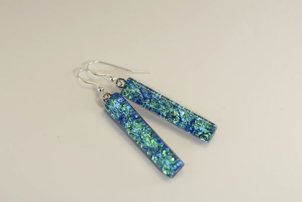 Emerald Crackel Dichroic Glass Earrings