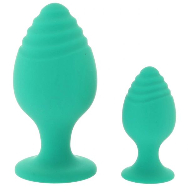 Cheeky Green Textured Butt Plug Set