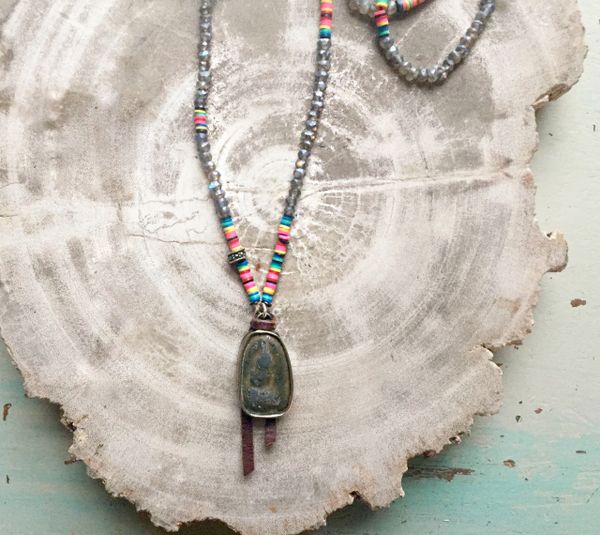 Buddha and Labradorite Candy Vinyl Necklace.