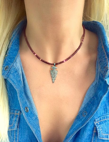 Diamond Arrowhead and Vinyl Bead Necklace.