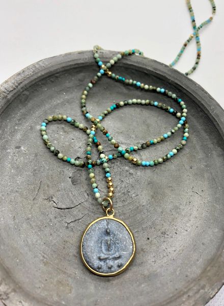 Buddha and Turquoise Long Necklace