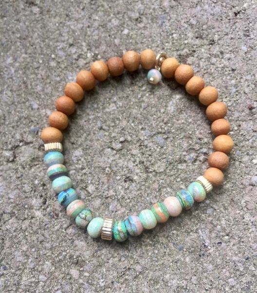 Opal and Gold Sandalwood Bracelet