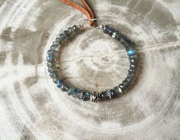 Labradorite, 'Om' and Topaz Adjustable Bracelet.