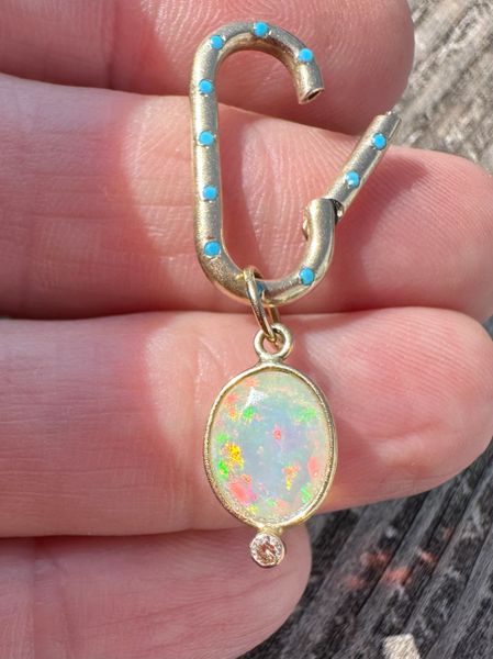 18k Gold Opal and Diamond Charm