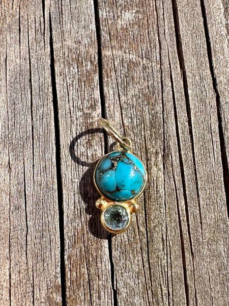 18k Gold Turquoise and Topaz Charm