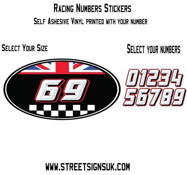 UK Racing numbers self adhesive vinyl decal sticker