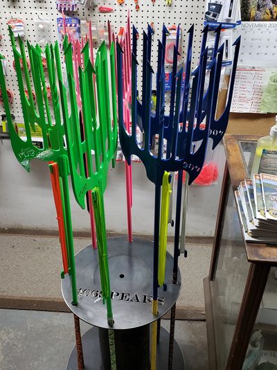 406 Ice Fishing Spears Custom Metal Stand at our Retail Store in Laurel, MT.