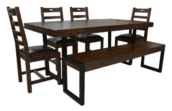 Flea Market Dining Set with 6 chairs in coffee bean