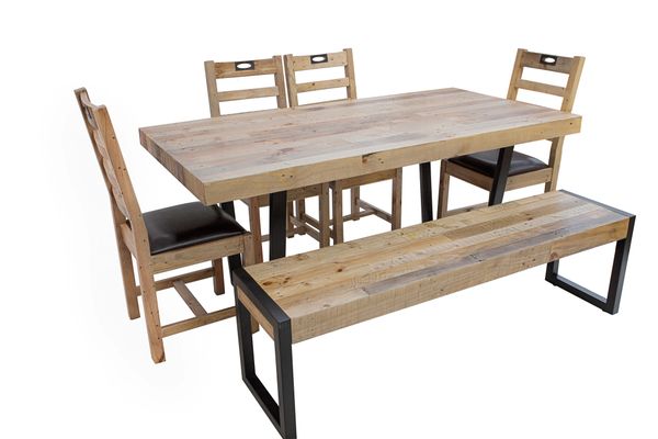 Flea Market Dining Set with 6 chairs in natural rustic