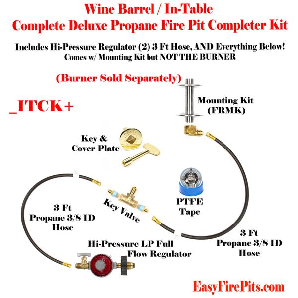 ITCK+ Universal DELUXE In-Table DIY (Do It Yourself) Propane Fire Pit Kits  to Make Wine Barrel / Fire Table/ Gas Fire Pit Kits