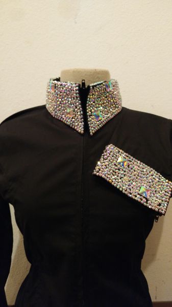Black zip up shirt with AB stones