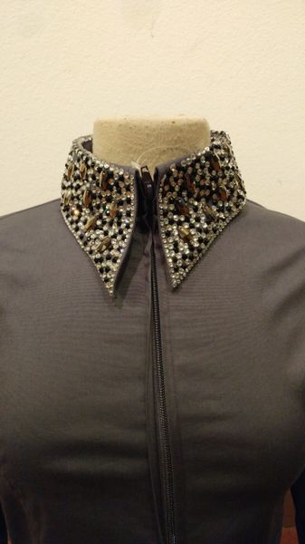 Steel Grey shirt with clear and black stones