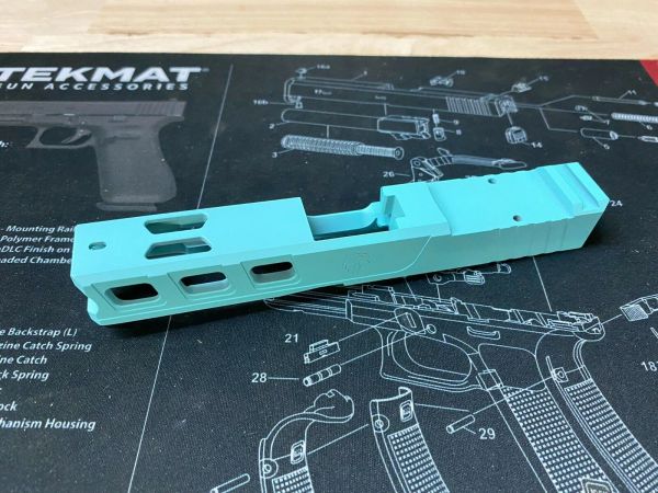thumbnail image 2 of Glock 19 Gen 1-3 9mm RMR Cut Slide – Robins Egg Blue Cerakote, New, USA Made 2 of 4