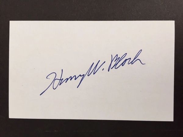 BLOCK, HENRY W. SIGNED CARD BY CO-FOUNDER OF H & R BLOCK TAX COMPANY