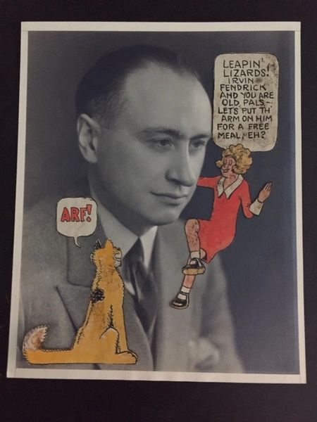 HAROLD GRAY HANDWRITTEN MESSAGE ON ONE-OF-A-KIND VINTAGE SEPIA MATTE-FINISH PHOTO COLLAGE WITH LITTLE ORPHAN ANNIE & DOG SANDY CUTOUTS APPLIED