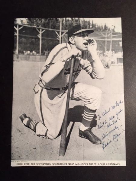 EDDIE DYER SIGNED PHOTO OF ST LOUIS CARDINALS MANAGER | HISTORY-MAKERS AUTOGRAPHS FOR SALE ...