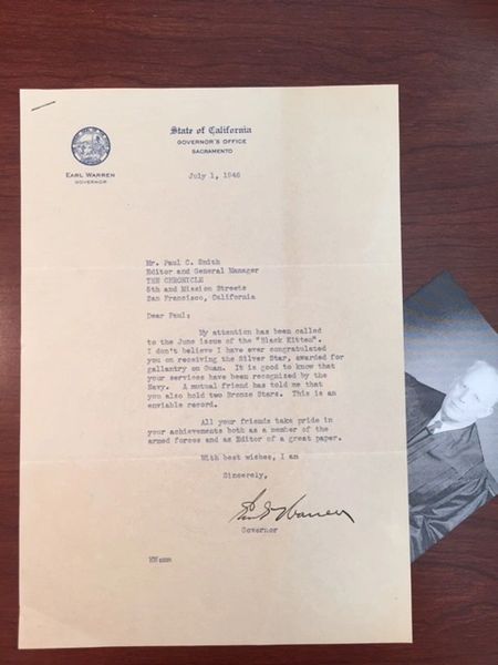 EARL WARREN LETTER SIGNED BY CHIEF JUSTICE U.S. SUPREME COURT, GOV. CALIFORNIA