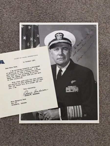 ANDERSON JR., ADMIRAL GEORGE W. SIGNED PHOTO & SIGNED TYPED LETTER