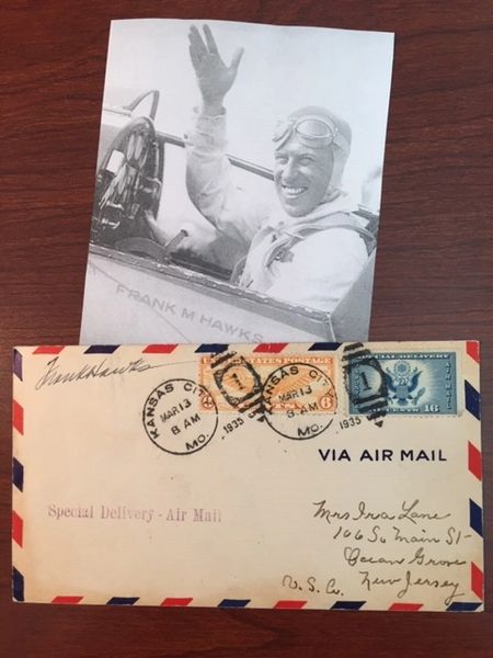 FRANK HAWKS HAND SIGNED FLOWN POSTAL COVER BY AVIATION PIONEER
