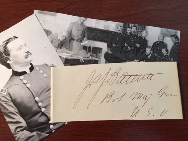 BARTLETT, GENERALS JOSEPH J. & SETH WILLIAMS SIGNED NAME & RANK, U.S. CIVIL WAR, APPOMATTOX SURRENDER