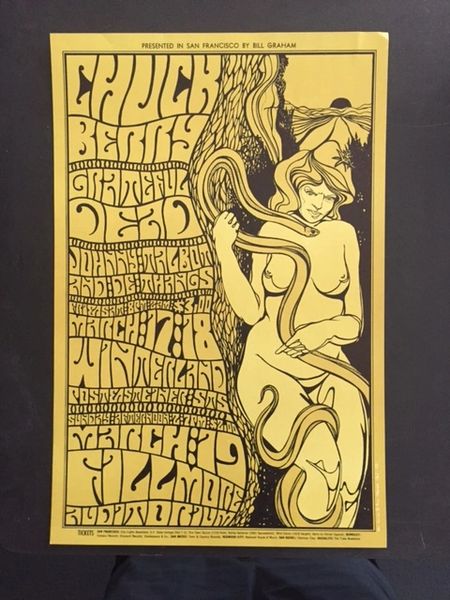 BERRY, CHUCK, GRATEFUL DEAD, Original 1967 Bill Graham Fillmore Concert Poster