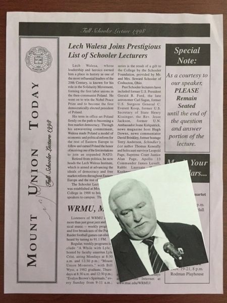 LECH WALESA SIGNED LECTURE SERIES PROGRAM, MOUNT UNION COLLEGE, 1998