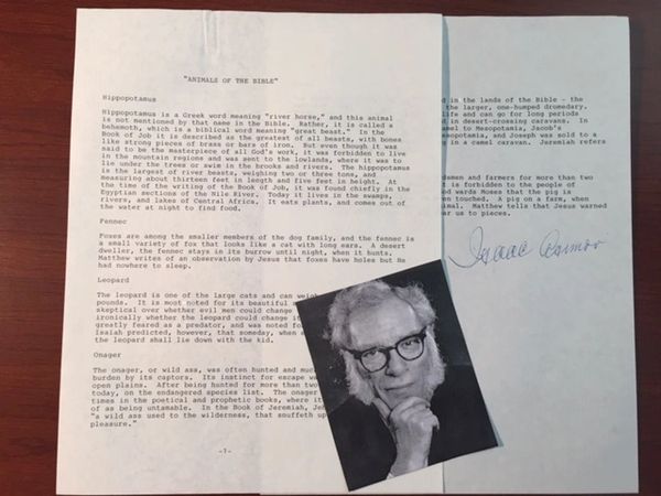 ASIMOV, ISAAC SIGNED TYPESCRIPT, ANIMALS OF THE BIBLE, LEOPARD, CAMEL, FOXES, SWINE