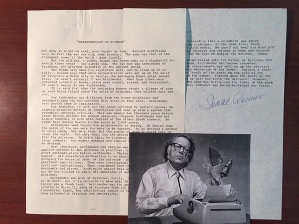 ASIMOV, ISAAC SIGNED TYPESCRIPT, BREAKTHROUGHS IN SCIENCE, ARCHIMEDES