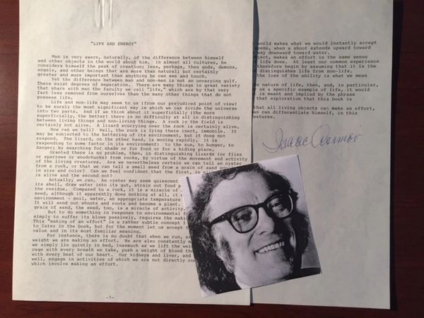 ASIMOV, ISAAC SIGNED TYPESCRIPT, LIFE AND ENERGY, MODERN BIOLOGY