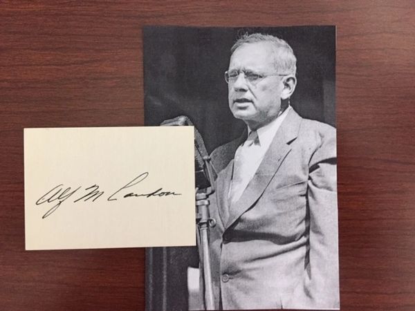 ALFRED M. LANDON SIGNED CARD, KANSAS GOVERNOR, PRESIDENTIAL CANDIDATE