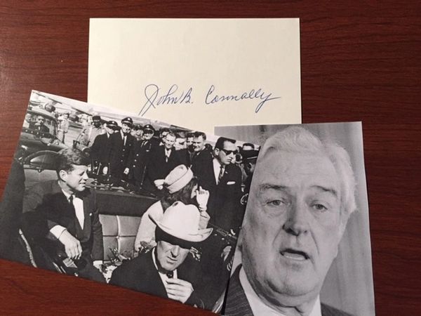 CONNALLY, JOHN B. SIGNED CARD, SHOT IN KENNEDY ASSASSINATION, TX GOV.