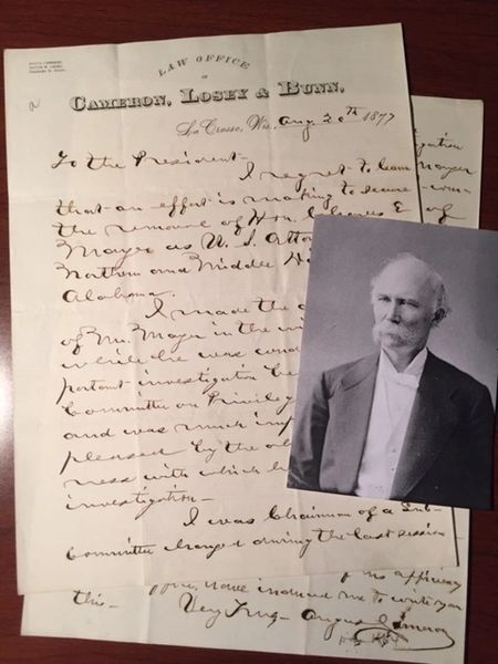 CAMERON, ANGUS SIGNED LETTER, COMPROMISE OF 1877, BLACK CIVIL RIGHTS