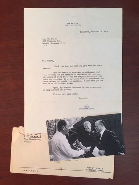 BEGIN, MENACHEM LETTER SIGNED, HISTORIC CAMP DAVID ACCORDS CONTENT