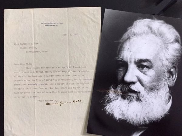 ALEXANDER GRAHAM BELL TYPED LETTER SIGNED, SCHOOL FOR THE DEAF WORK LED TO TELEPHONE