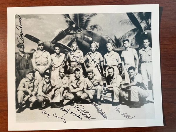 YAMAMOTO MISSION: RARE SIGNED PHOTO BY 8 AMER. ARMY AIRMEN, BARBER, MITCHELL, ET AL